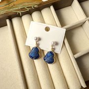 Foviel Song Brocade Pearl Gourd Healing Handmade Stud Dangle Earrings
