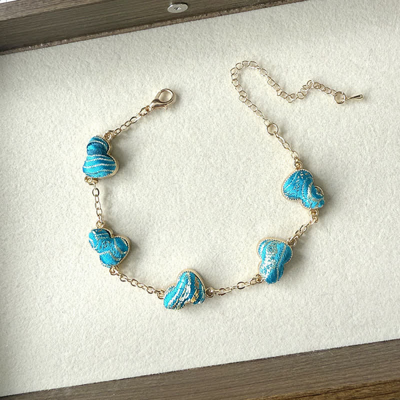 Buddha Stones Song Brocade Copper Gourd Blessing Gold Tone Bracelet - Blue(Same Color Tone – Pattern Varies) - image 8