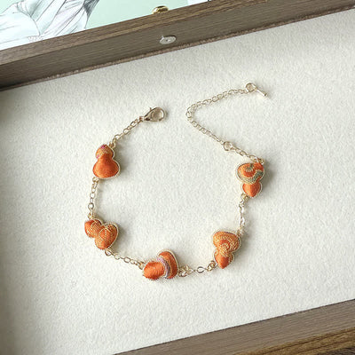 Buddha Stones Song Brocade Copper Gourd Blessing Gold Tone Bracelet - Orange(Same Color Tone – Pattern Varies) - image 9