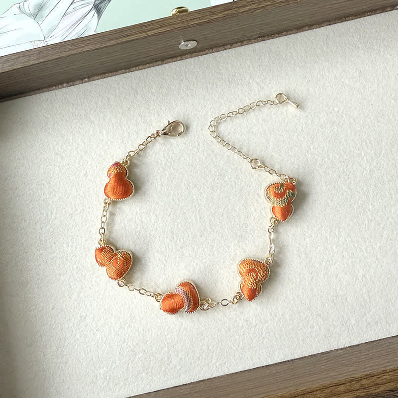Buddha Stones Song Brocade Copper Gourd Blessing Gold Tone Bracelet - Orange(Same Color Tone – Pattern Varies) - image 9
