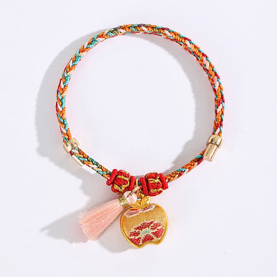 Buddha Stones Handwoven Five Color Apple Money Bag Gourd Chinese Lock Charm Protection Bracelet - image 7