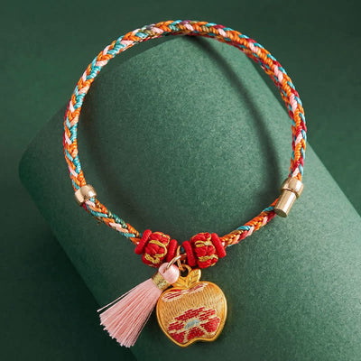 Buddha Stones Handwoven Five Color Apple Money Bag Gourd Chinese Lock Charm Protection Bracelet - image 8