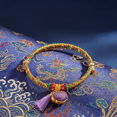 Buddha Stones Handwoven Five Color Cord Luck Purple Song Brocade Chinese Lock Charm Apple Money Bag Gourd Zongzi Adjustable Bracelet - Chinese Lock Charm(Same Color Tone – Pattern Varies) - image 0