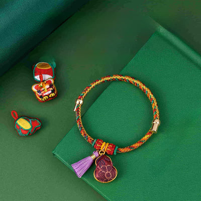 Buddha Stones Handwoven Five Color Cord Luck Purple Song Brocade Chinese Lock Charm Apple Money Bag Gourd Zongzi Adjustable Bracelet - Gourd(Same Color Tone – Pattern Varies) - image 16