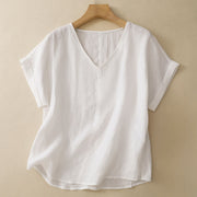 Foviel Summer Casual Minimalist Side Slit Solid V-Neck Women's Short Sleeve T-Shirts