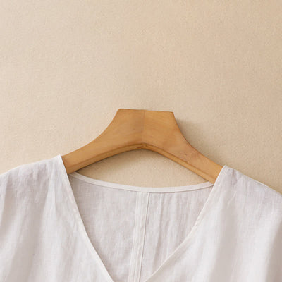 Buddha Stones Summer Casual Minimalist Side Slit Solid V-Neck Women's Short Sleeve T-Shirts - image 15