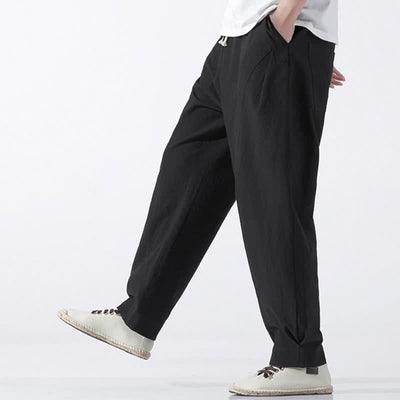 Buddha Stones Summer Casual Minimalist Drawstring Solid Cotton Cropped Pants Men's Harem Pants With Pocket - image 14