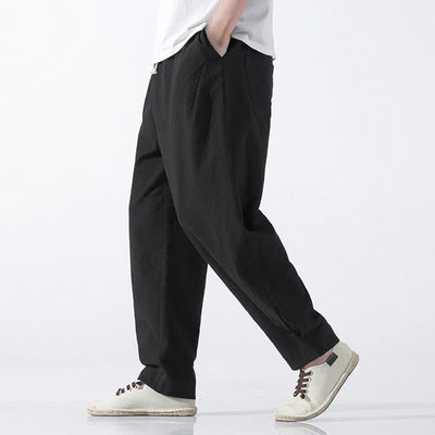 Buddha Stones Summer Casual Minimalist Drawstring Solid Cotton Cropped Pants Men's Harem Pants With Pocket - image 13
