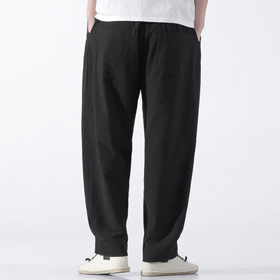 Buddha Stones Summer Casual Minimalist Drawstring Solid Cotton Cropped Pants Men's Harem Pants With Pocket - image 12