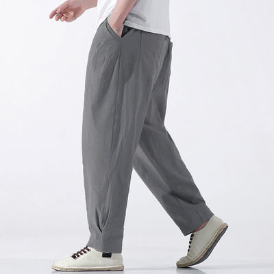 Buddha Stones Summer Casual Minimalist Drawstring Solid Cotton Cropped Pants Men's Harem Pants With Pocket - image 22