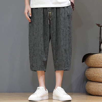 Buddha Stones Summer Casual Vintage Drawstring Abstract Men's Cropped Pants With Pockets - image 3