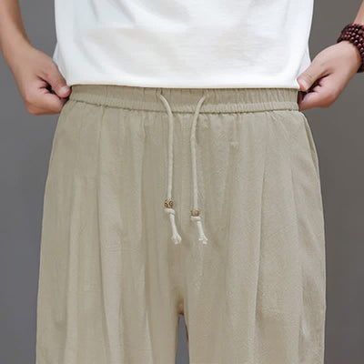 Buddha Stones Summer Casual Vintage Drawstring Solid Cotton Ankle Pants Men's Harem Pants With Pocket - image 25