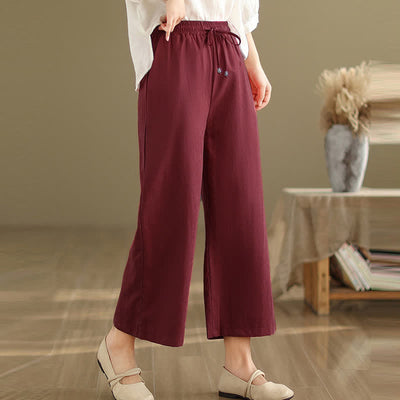 Buddha Stones Summer Casual Minimalist Drawstring Solid Cotton Cropped Pants Women's Wide Leg Pants With Pocket - image 15