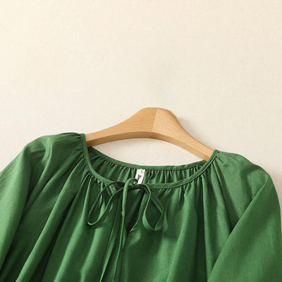 Buddha Stones Summer Boho Drawstring Crew Neck Solid Women's Long Sleeve Shirt - image 2
