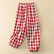 Foviel Summer Casual Classic Plaid Cropped Pants Women's Harem Pants With Pocket