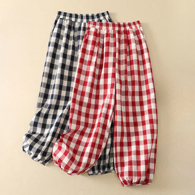 Buddha Stones Summer Casual Classic Plaid Cropped Pants Women's Harem Pants With Pocket - image 13