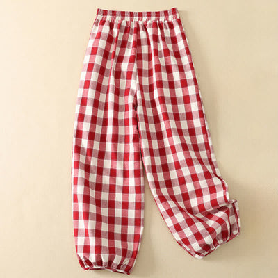 Buddha Stones Summer Casual Classic Plaid Cropped Pants Women's Harem Pants With Pocket - image 1
