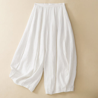 Buddha Stones Summer Casual Minimalist Solid Cropped Pants Women's Harem Pants With Pocket - White - US12, UK/AU16, EU44 (2XL) - image 15