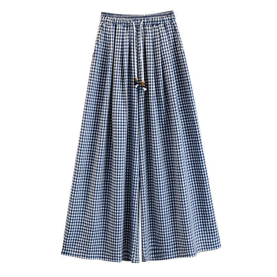 Buddha Stones Summer Casual Drawstring Small Plaid Ankle Pants Women's Wide Leg Pants With Pocket - image 6