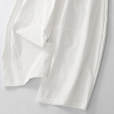 Buddha Stones Summer Casual Minimalist Drawstring Solid Cotton Ankle Pants Women's Harem Pants With Pocket - image 21