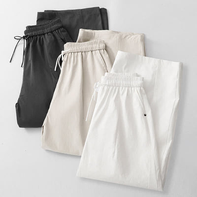 Buddha Stones Summer Casual Minimalist Drawstring Solid Cotton Ankle Pants Women's Harem Pants With Pocket - image 24