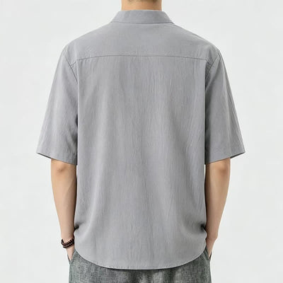 Buddha Stones Summer Casual Mandarin Collar Solid Men's Short Sleeve Shirts - image 5