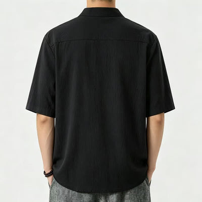 Buddha Stones Summer Casual Mandarin Collar Solid Men's Short Sleeve Shirts - image 3
