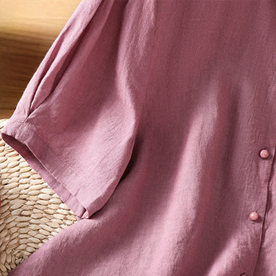 Buddha Stones Summer Casual Minimalist Button-Up Solid Women's Short Sleeve Shirts With Patch Pocket - image 6