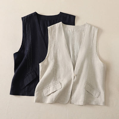 Buddha Stones Summer Casual Minimalist Button-Up Solid Women's Sleeveless Shirts Tank Top - image 9