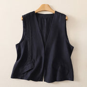 Foviel Sommer Casual Minimalist Knopf-Up Solide Damen Ärmellose Hemden Tank Top