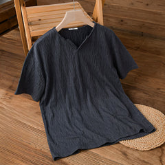 Buddha Stones Summer Casual Minimalist Solid V-Neck Men's Short Sleeve T-Shirts - DarkSlateGray - US/UK/AU42, EU52 (3XL) - image 0