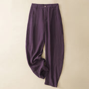 Foviel Summer Casual Button-Up Solid Zipper Design Ankle Pants Women's Harem Pants With Pocket