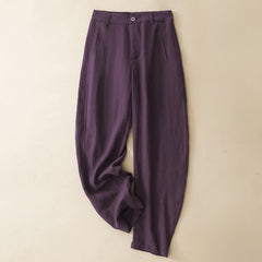Buddha Stones Summer Casual Button-Up Solid Zipper Design Ankle Pants Women's Harem Pants With Pocket - RebeccaPurple - US8-10, UK/AU12-14, EU40-42 (2XL) - image 0