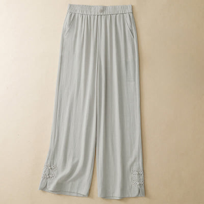 Buddha Stones Summer Casual Embroidery Solid Cropped Pants Women's Harem Pants With Pocket - Beige - US8-10, UK/AU12-14, EU40-42 (2XL) - image 0