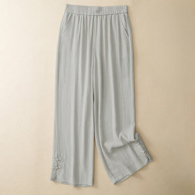 Buddha Stones Summer Casual Embroidery Solid Cropped Pants Women's Harem Pants With Pocket - image 1