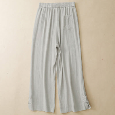Buddha Stones Summer Casual Embroidery Solid Cropped Pants Women's Harem Pants With Pocket - image 2