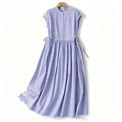 Buddha Stones Summer Casual Vintage Button-Up Solid Lace-up Women's Short Sleeve Dresses With Pocket - LightSkyBlue - US12, UK/AU16, EU44 (2XL) - image 0