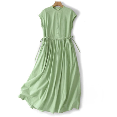 Buddha Stones Summer Casual Vintage Button-Up Solid Lace-up Women's Short Sleeve Dresses With Pocket - PaleGreen - US12, UK/AU16, EU44 (2XL) - image 7