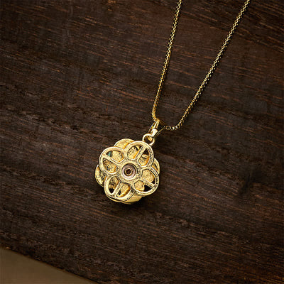 Buddha Stones Copper Rotatable Heart & Four-leaf Clover Inlaid Pink Brocade Harmonic Connection Necklace - image 6