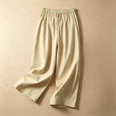 Buddha Stones Summer Casual Minimalist Drawstring Solid Ankle Pants Women's Wide Leg Pants With Pocket - PaleGoldenrod - US8-10, UK/AU12-14, EU40-42 (2XL) - image 0