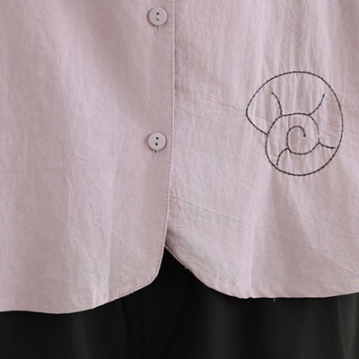 Buddha Stones Summer Casual Minimalist Embroidery Snails Button-Up Geometric Women's Short Sleeve Shirts - image 7