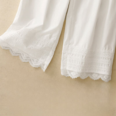 Buddha Stones Summer Elegant Casual Drawstring Solid Lace-trimmed Hem Ankle Pants Women's Wide Leg Pants - image 13