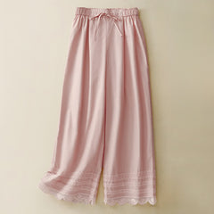 Buddha Stones Summer Elegant Casual Drawstring Solid Lace-trimmed Hem Ankle Pants Women's Wide Leg Pants - LightPink - US8-10, UK/AU12-14, EU40-42 (2XL) - image 0