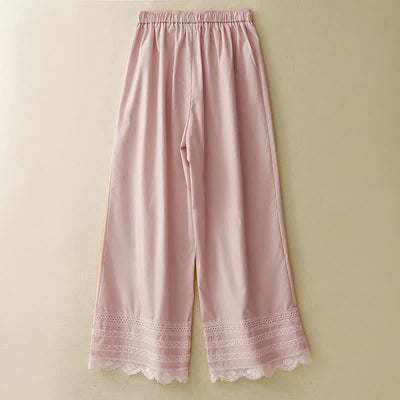Buddha Stones Summer Elegant Casual Drawstring Solid Lace-trimmed Hem Ankle Pants Women's Wide Leg Pants - image 1