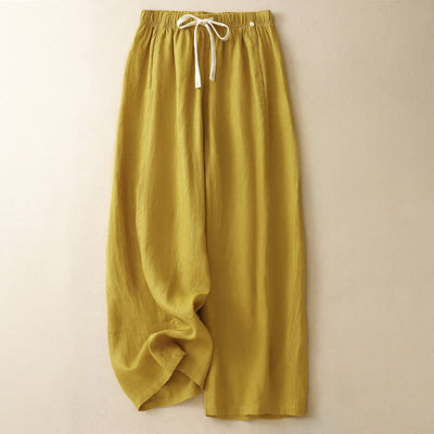 Buddha Stones Summer Casual Minimalist Drawstring Solid Ankle Pants Women's Straight Leg Pants With Pocket - Goldenrod - US8-10, UK/AU12-14, EU40-42 (2XL) - image 0
