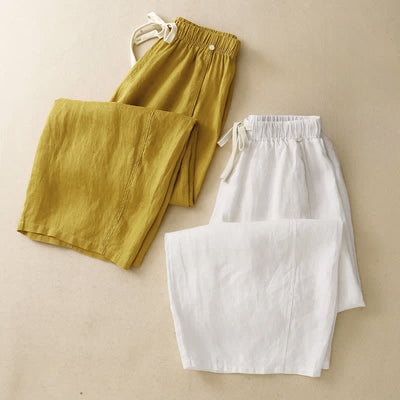 Buddha Stones Summer Casual Minimalist Drawstring Solid Ankle Pants Women's Straight Leg Pants With Pocket - image 8