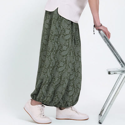 Buddha Stones Summer Boho Casual Drawstring Paisley Capri Pants Men's Harem Pants With Pocket - image 4