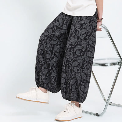 Buddha Stones Summer Boho Casual Drawstring Paisley Capri Pants Men's Harem Pants With Pocket - image 12