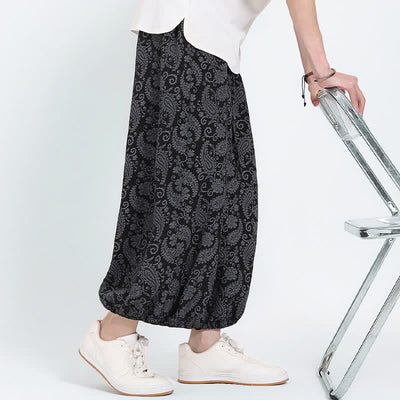 Buddha Stones Summer Boho Casual Drawstring Paisley Capri Pants Men's Harem Pants With Pocket - image 11