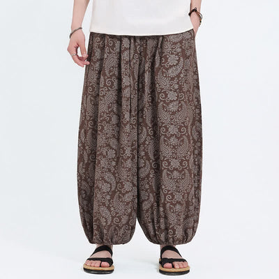 Buddha Stones Summer Boho Casual Drawstring Paisley Capri Pants Men's Harem Pants With Pocket - Sienna - US/UK/AU46, EU56 (5XL) - image 13